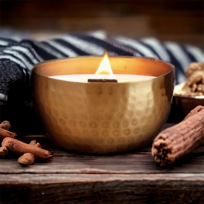 Driftwood & Vetiver /Brass Brilliance Bowl/ 14oz/Wooden Wick/ Pure Soy –  Woodsy Home Life