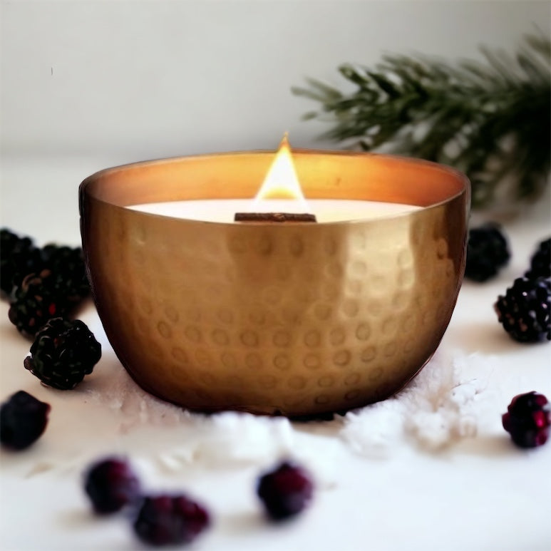 Blackberry & Saffron l Solid Brass 14oz Soy Candle