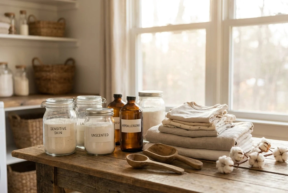 Professional header image for list-based article: The Best Sensitive Laundry Detergents for Gentle, Non-Tox...