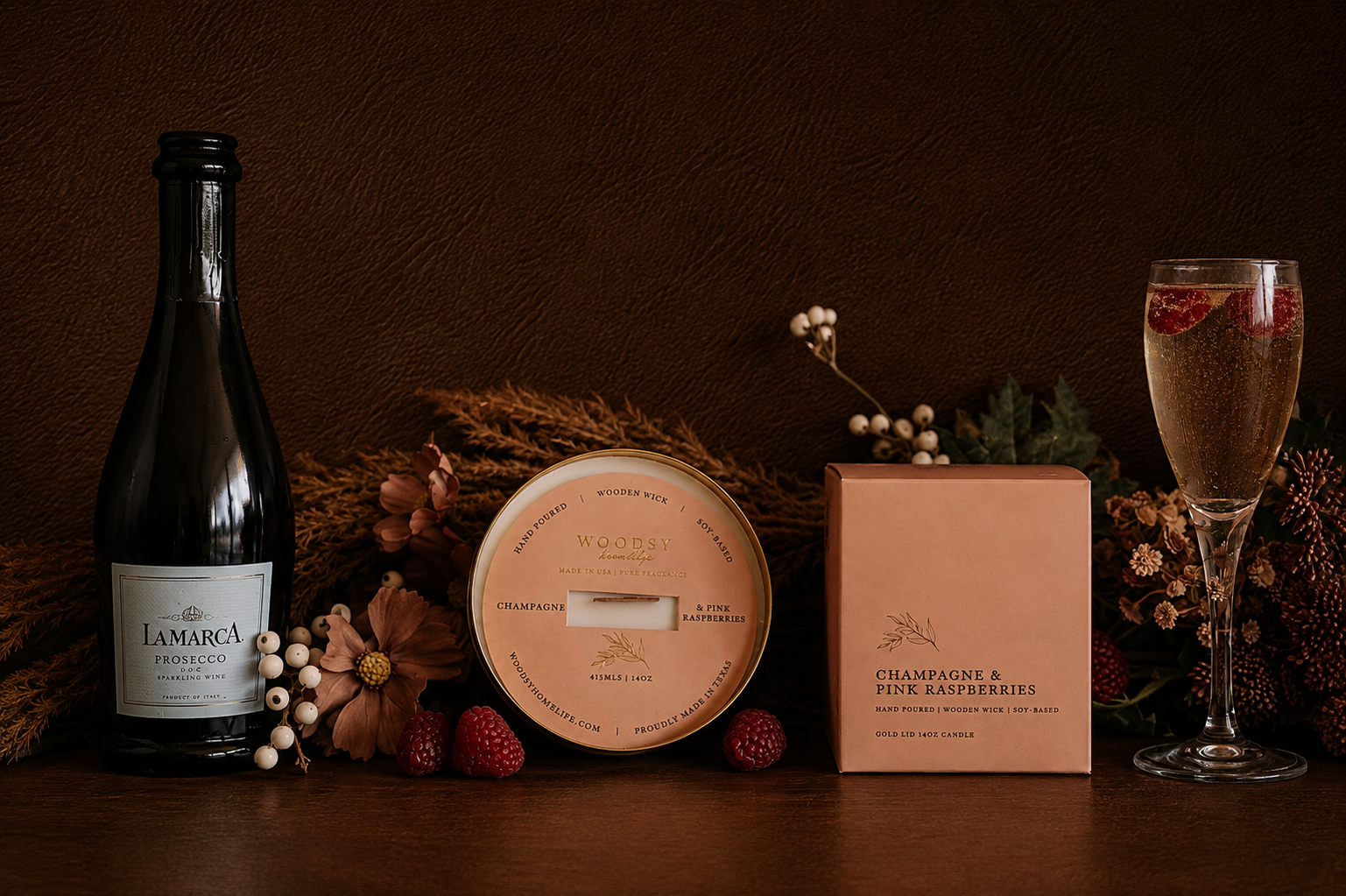 Champagne & Pink Raspberries