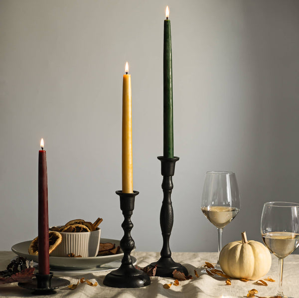 16" Black Hand-Dipped Pure Beeswax Taper Candlesticks