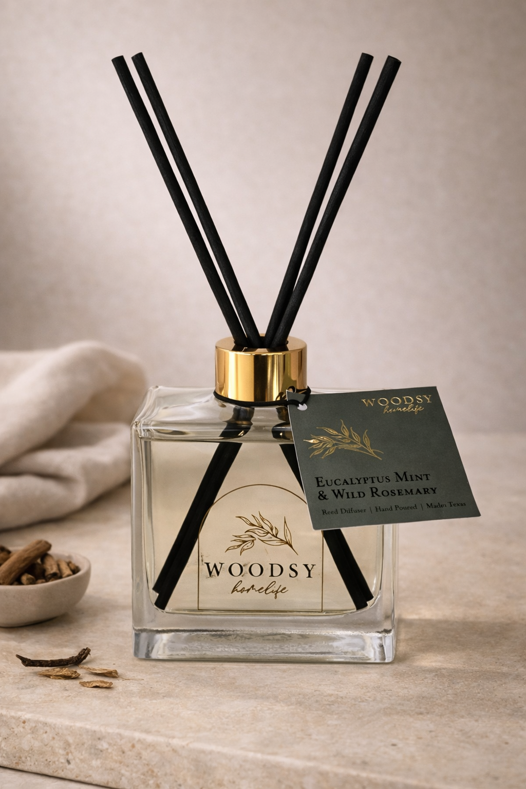 Eucalyptus Mint & Rosemary Luxury Reed Diffuser – Gold‑Collared Glass | Premium Long‑Lasting Scent