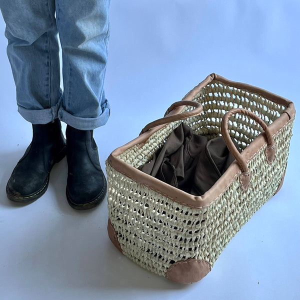 Open Weave Basket with Leather Trim: Extra Large