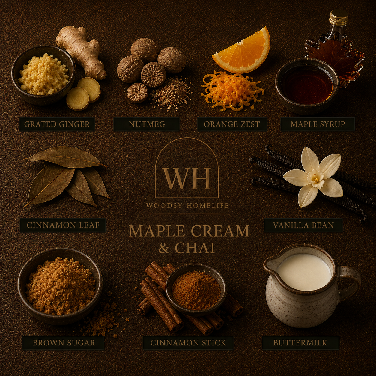 Maple Cream & Chai   l  Solid Brass 14oz Soy Candle