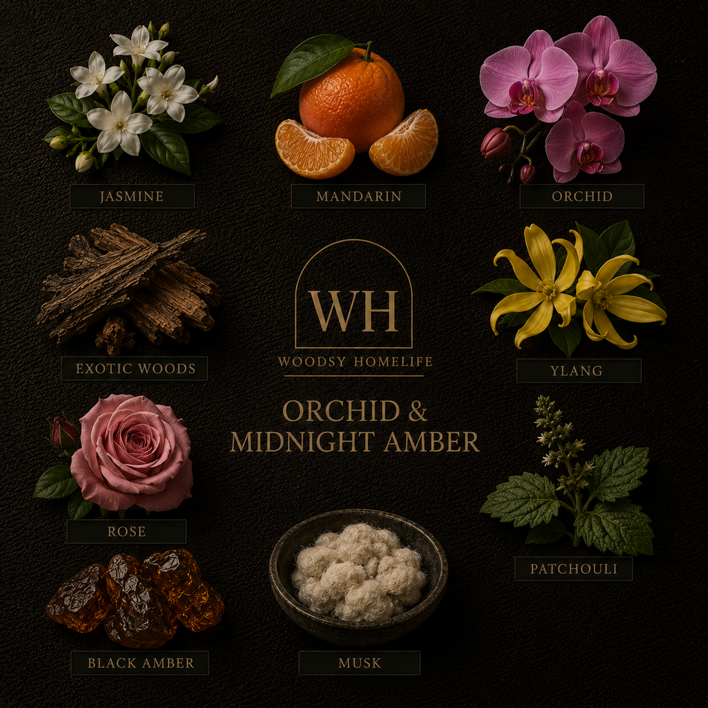 Orchid & Midnight Amber | Gold Lid & Boutique Box 12oz Candle