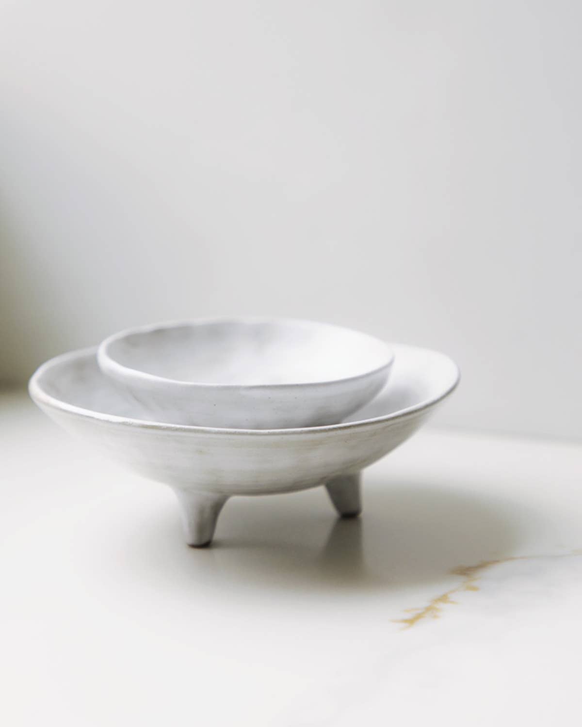 Footed Ceramic Bowl: White-S