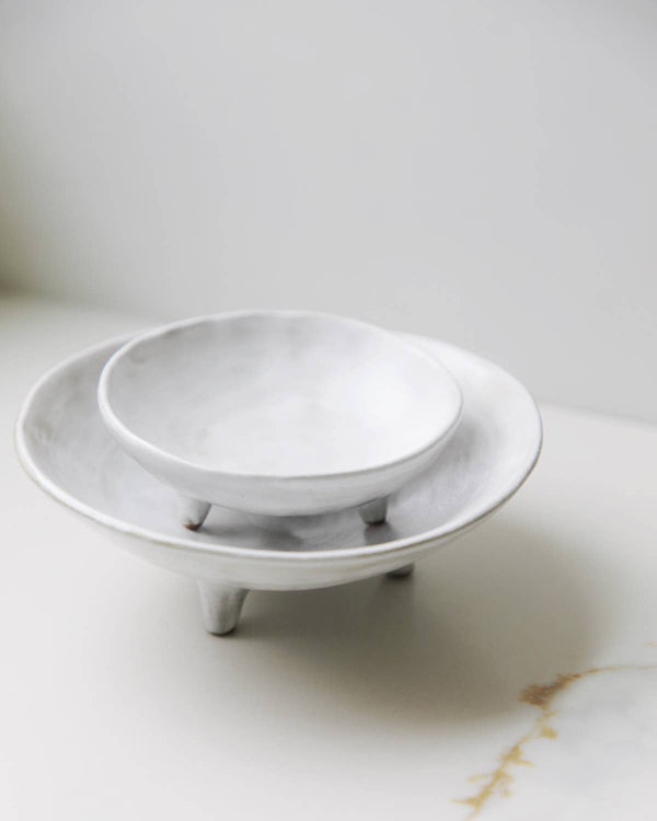 Footed Ceramic Bowl: White-S