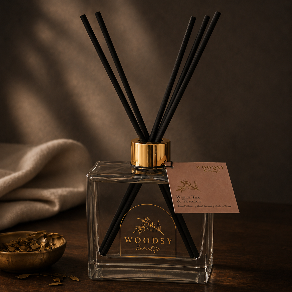 White Tea & Tobacco Gold Collared Reed Diffuser