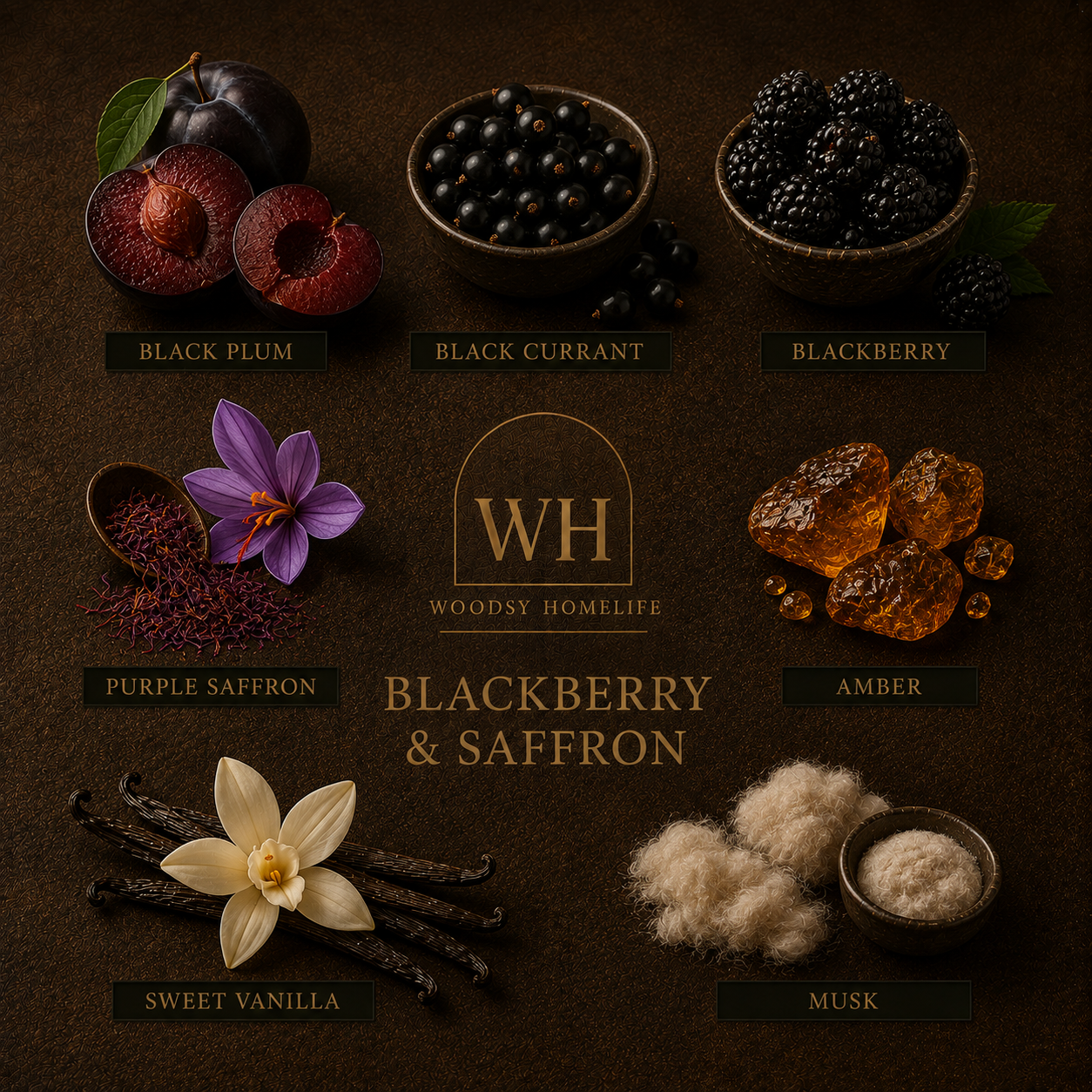 Blackberry & Saffron  l  Solid Brass 14oz Soy Candle