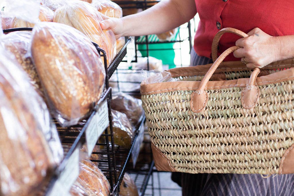 Open Weave Basket with Leather Trim: Extra Large