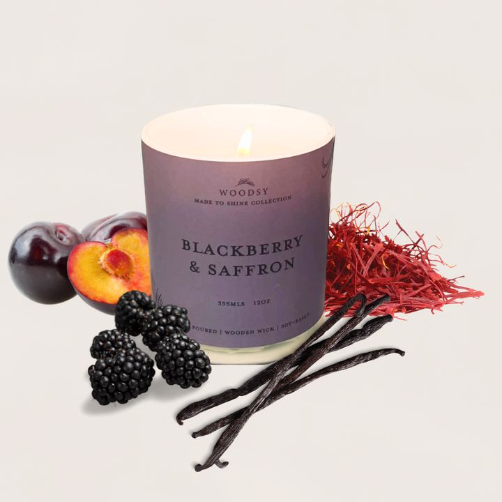 Blackberry & Saffron- 12oz Golden Lid Wooden Wick Candle