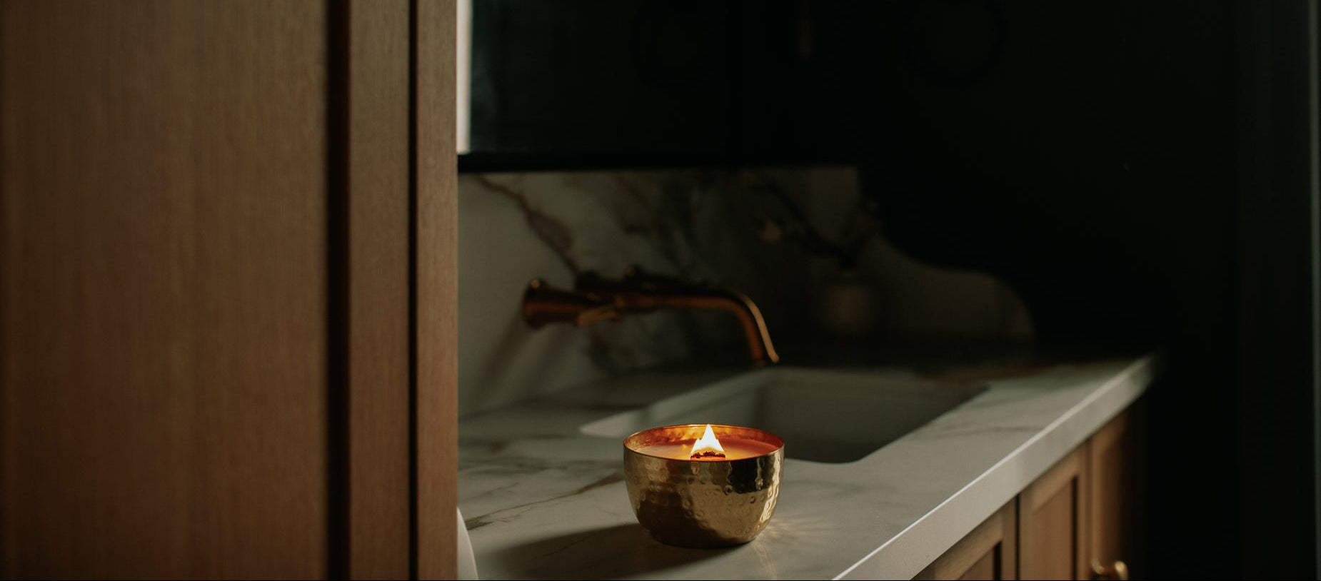 Brass Bowl placed in luxury bathroom