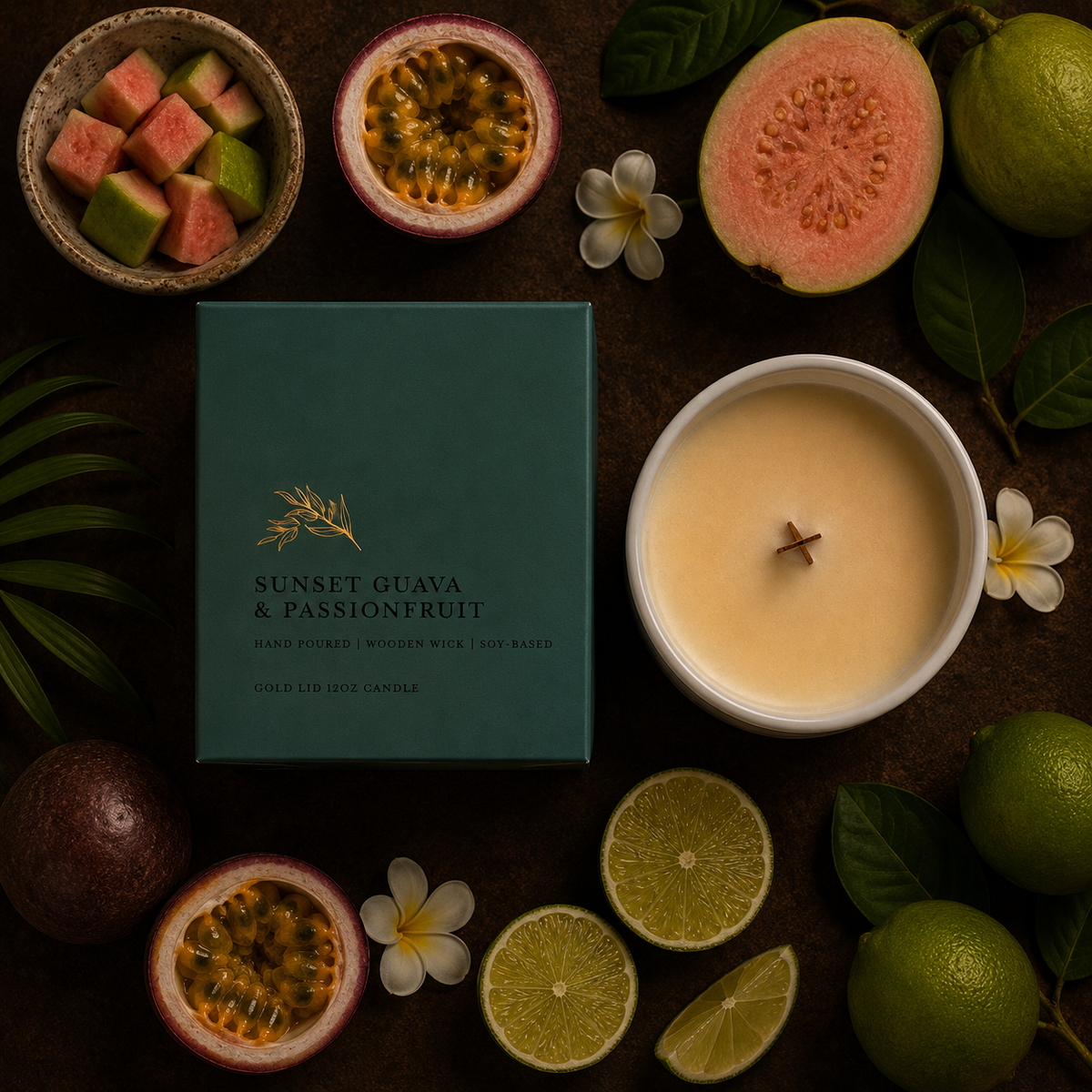 Sunset Guava & Passionfruit | Gold Lid & Boutique Box 12oz Wooden Wick Candle
