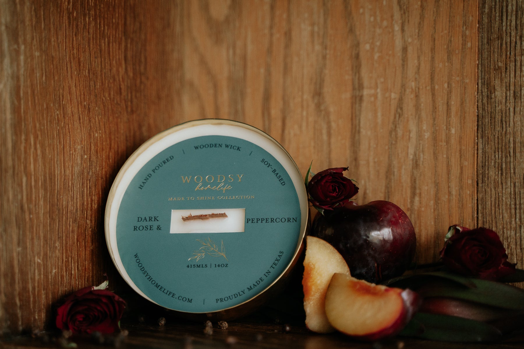 Dark Rose & Peppercorn  l  Solid Brass 14oz Soy Candle