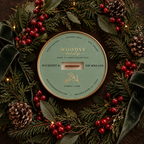 Bayberry & Fir Wreath-Solid Brass 14oz Wooden-Wick Soy Candle