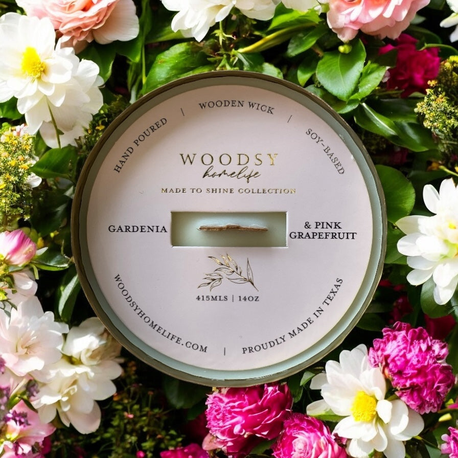 Gardenia & Grapefruit  l  Solid Brass 14oz Soy Candle
