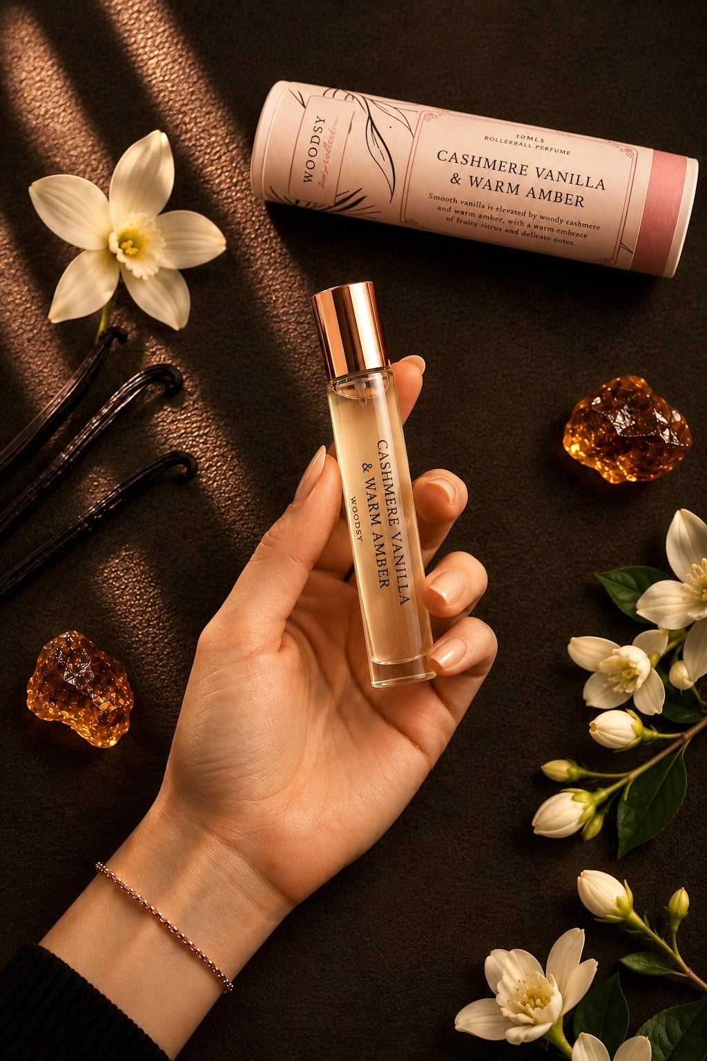 Cashmere Vanilla & Warm Amber Roll-On Perfume – Non-Toxic, Travel Size