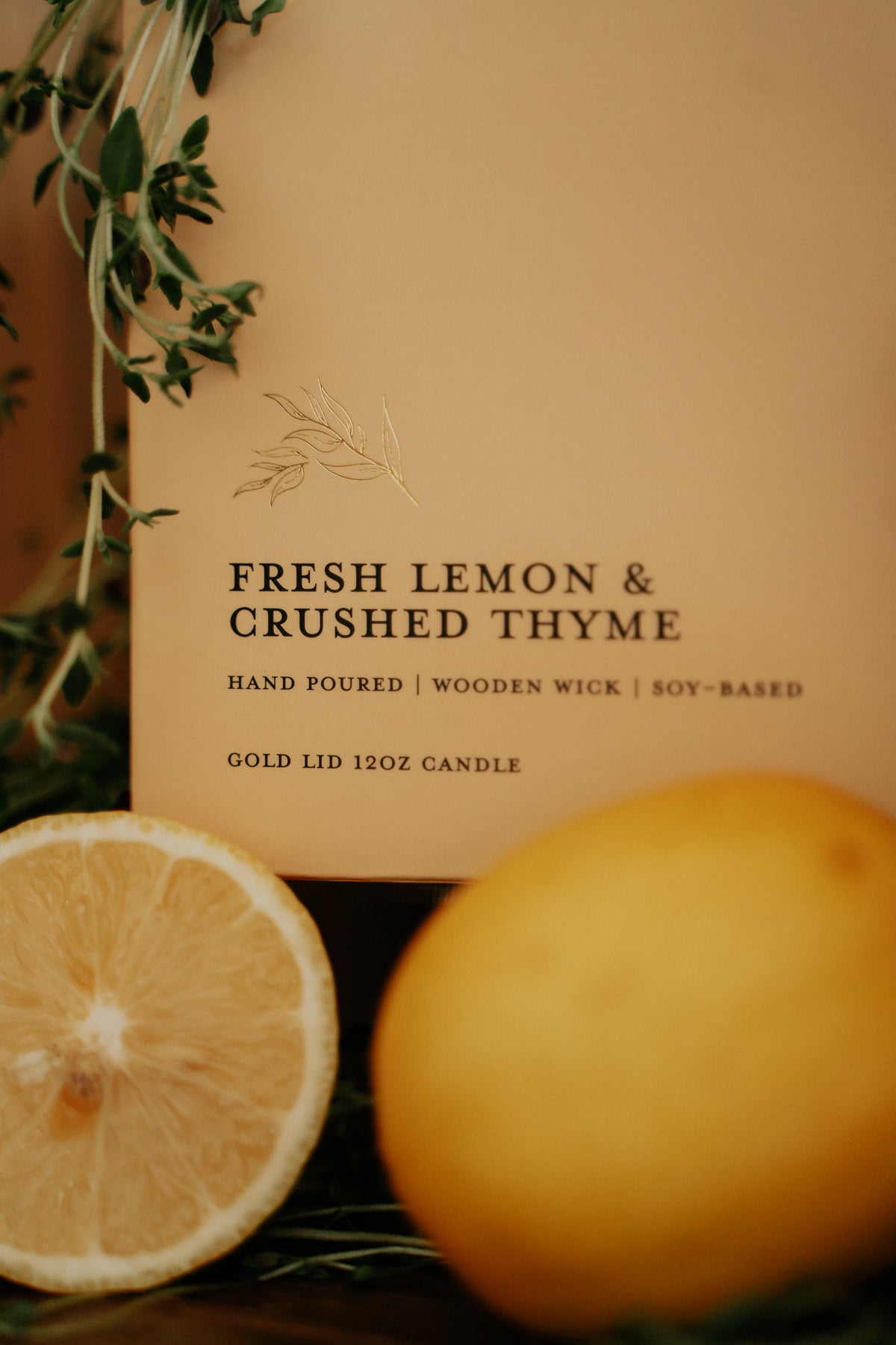 Fresh Lemon & Crushed Thyme/ Gold Lid/12 oz/WoodWick