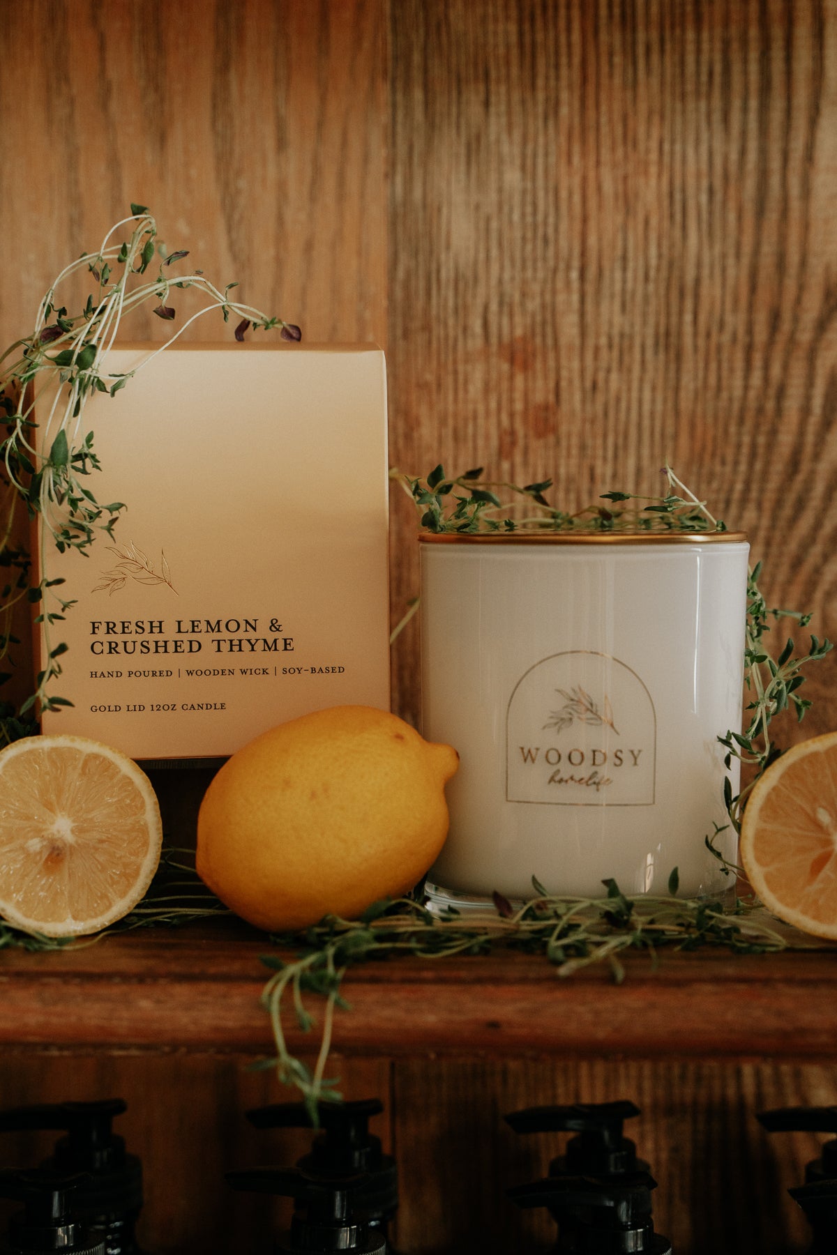 Fresh Lemon & Crushed Thyme/ Gold Lid/12 oz/WoodWick