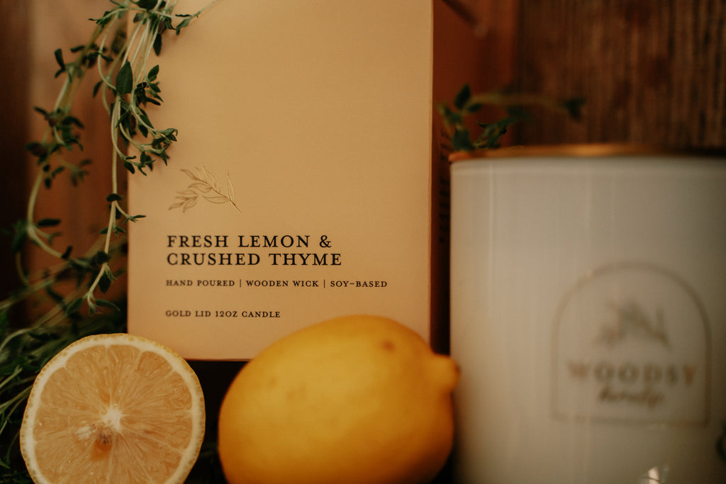 Fresh Lemon & Crushed Thyme/ Gold Lid/12 oz/WoodWick