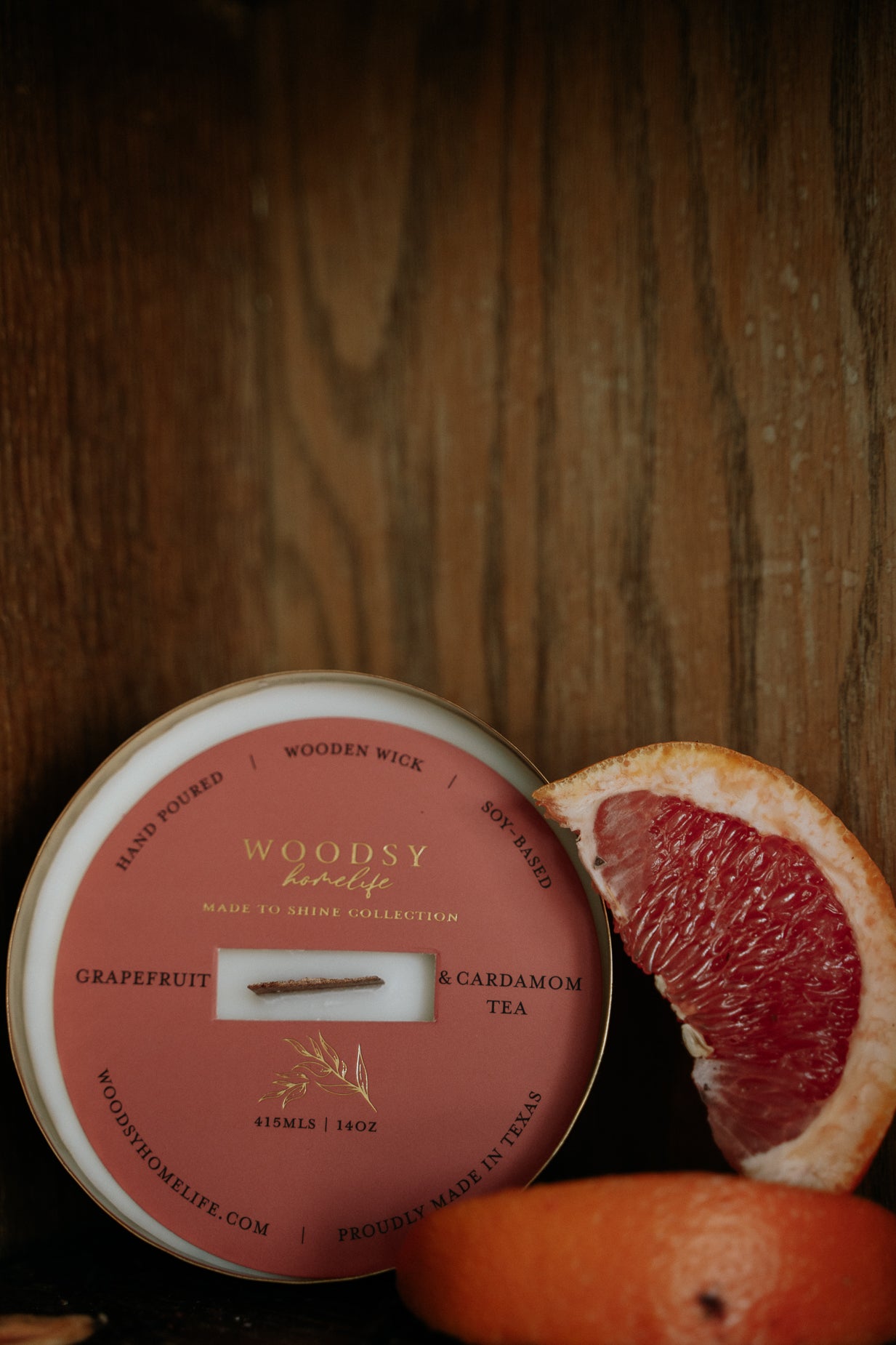 Grapefruit & Cardamom Tea  l  Solid Brass 14oz Soy Candle