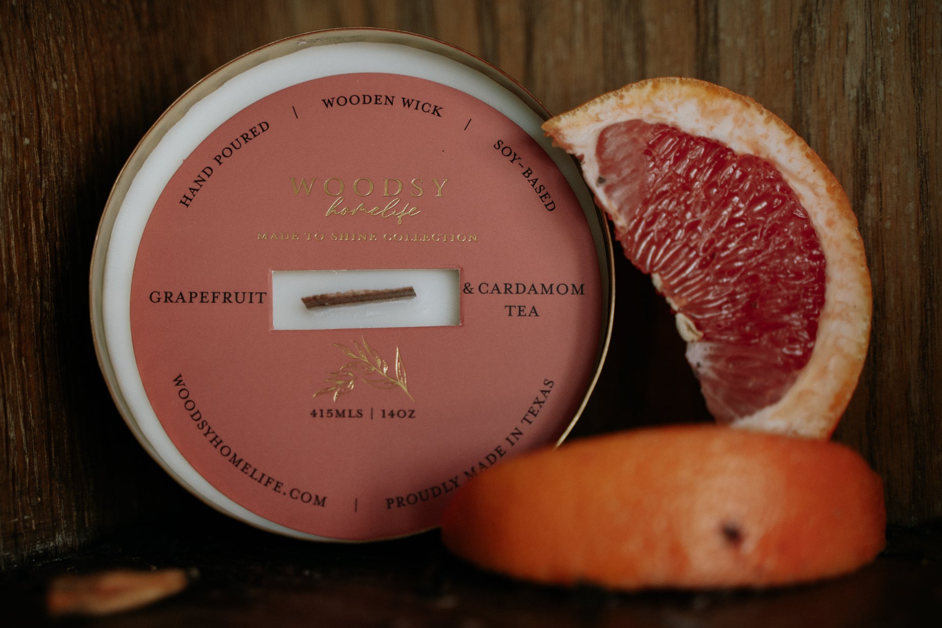 Grapefruit & Cardamom Tea  l  Solid Brass 14oz Soy Candle