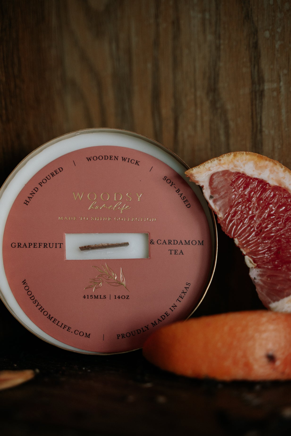 Grapefruit & Cardamom Tea  l  Solid Brass 14oz Soy Candle