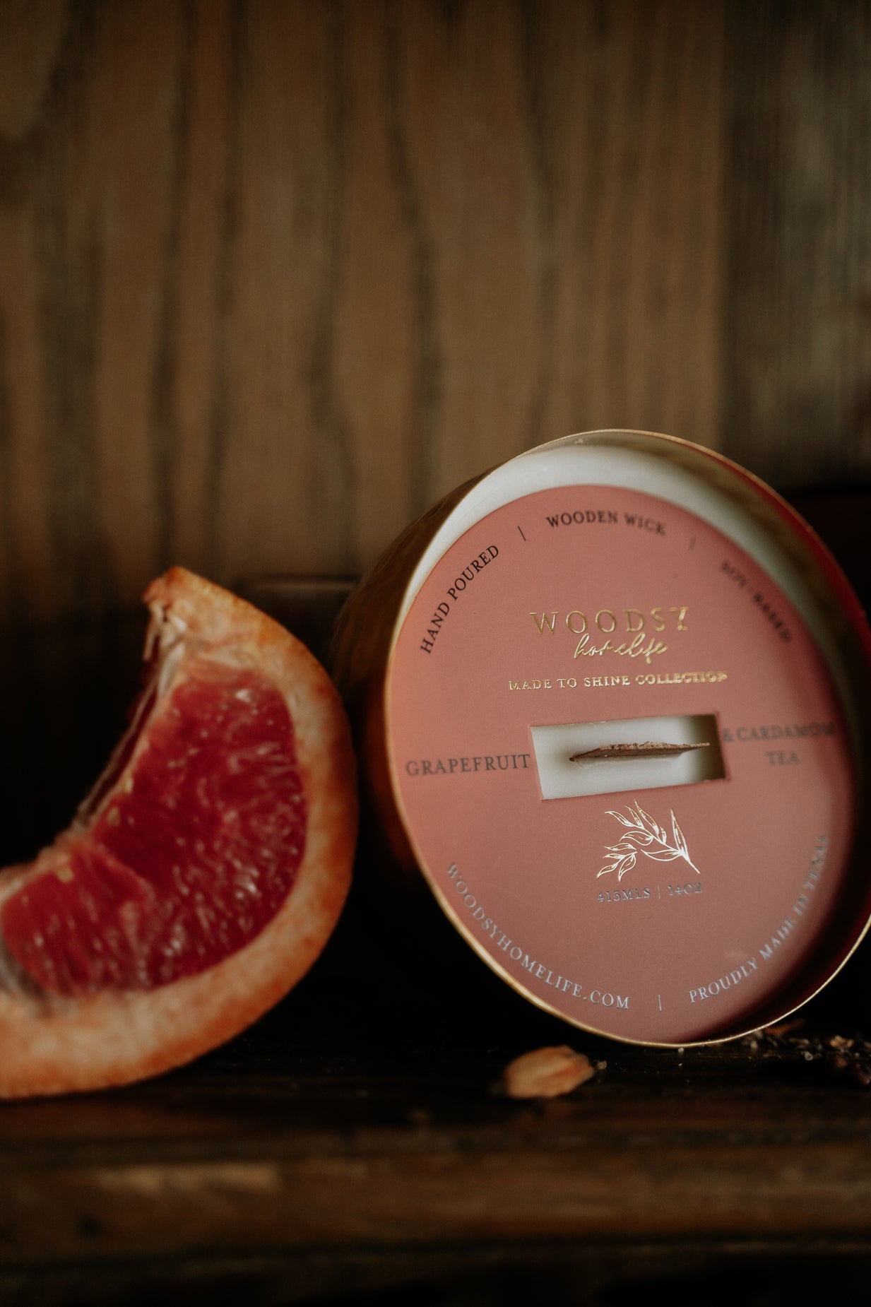 Grapefruit & Cardamom Tea  l  Solid Brass 14oz Soy Candle