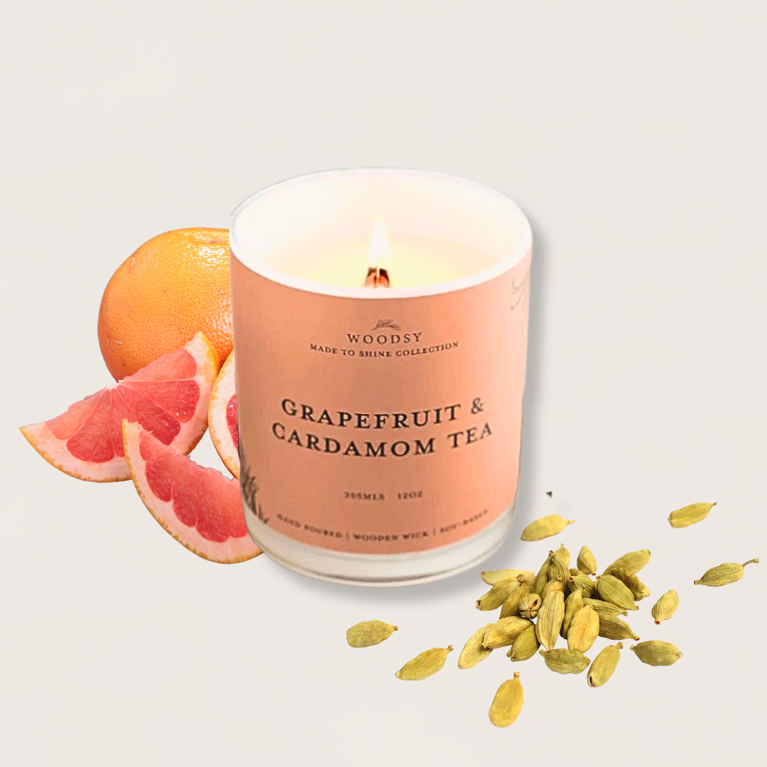 Grapefruit & Cardamom Tea - Gold Lid Wooden Wick NonToxic Soy Candle