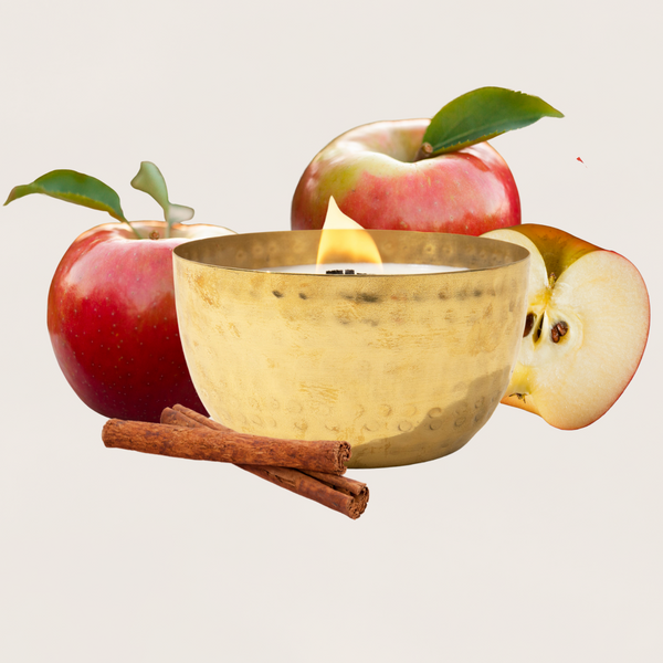 Honeycrisp Cider & Cinnamon/Brass Brilliance Bowl/ 14oz/Wooden Wick/ Pure Soy Candle