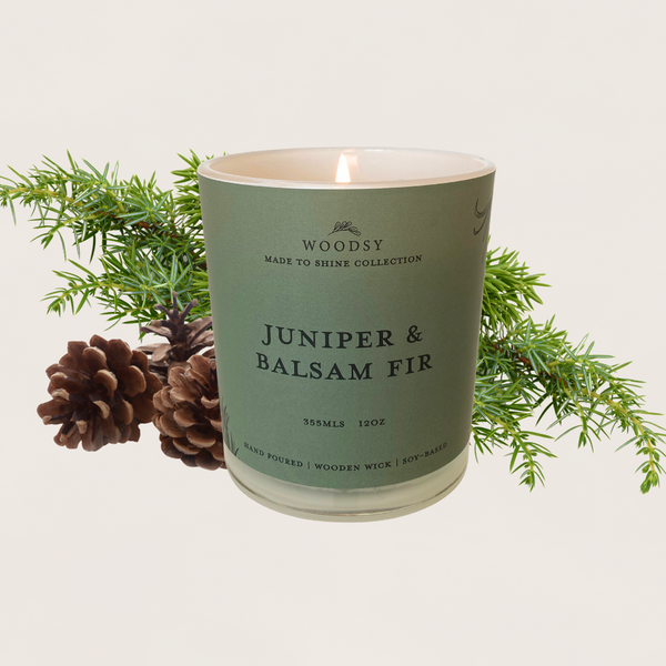 Juniper & Balsam Spruce | 12oz Golden Lid Wooden Wick Candle