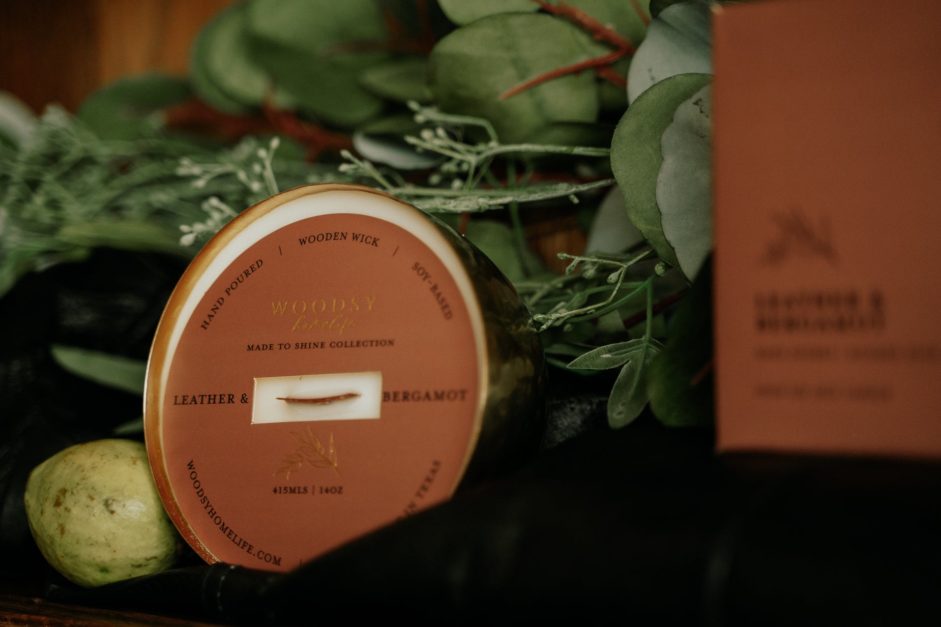 Leather & Bergamot  l  Solid Brass 14oz Soy Candle