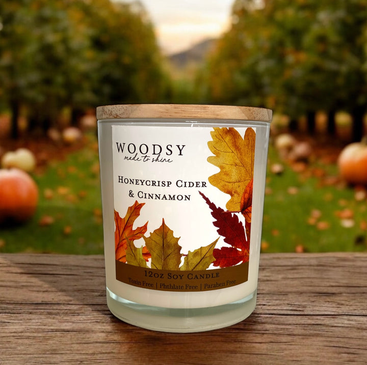 Honeycrisp Cider/Cinnamon Vintage Watercolor Candle /12oz/ Wood Wick