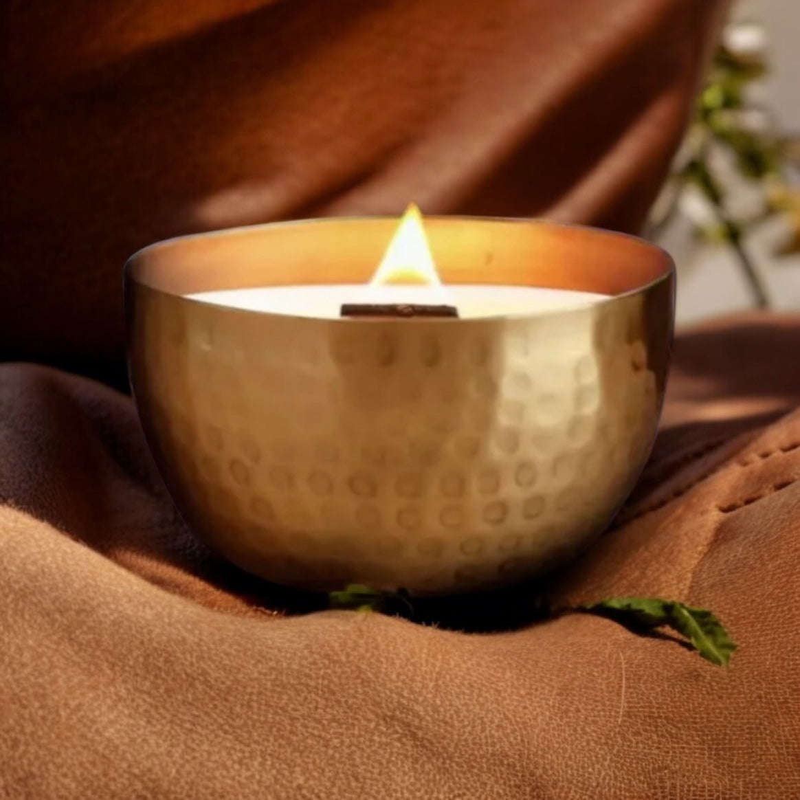 Leather & Bergamot  l  Solid Brass 14oz Pure Soy Candle