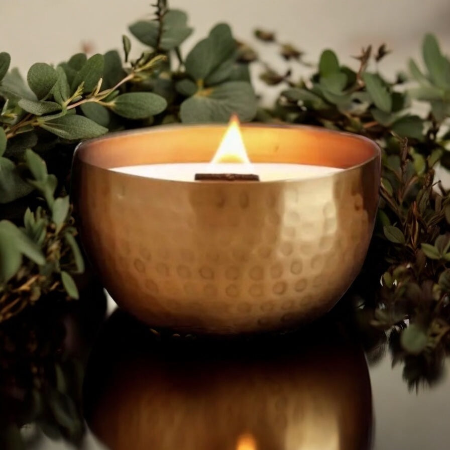 Eucalyptus Mint & Wild Rosemary  l  Solid Brass 14oz Soy Candle