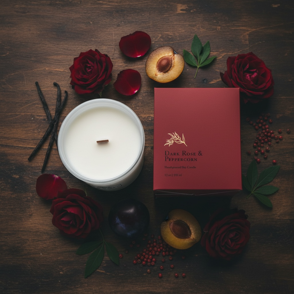 Dark Rose & Peppercorn | Gold Lid & Boutique Box 12oz Candle