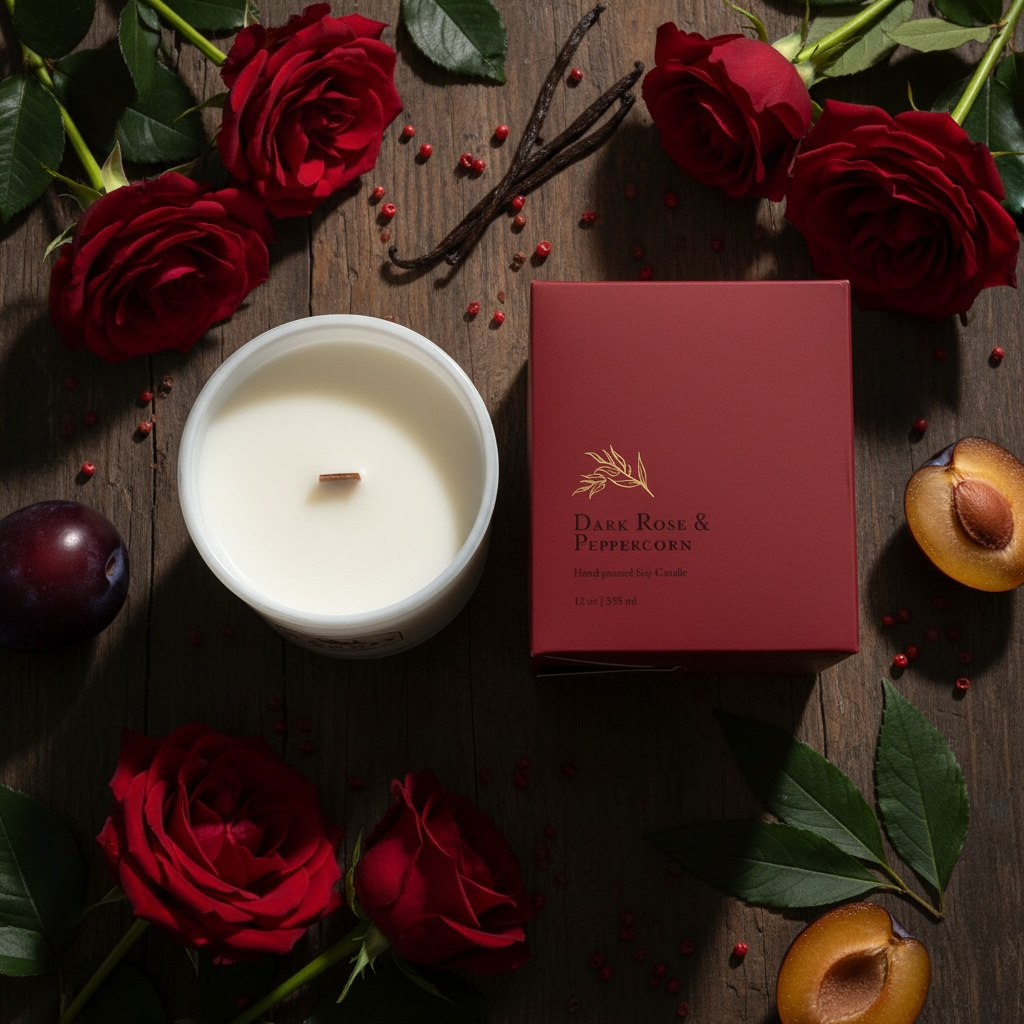Dark Rose & Peppercorn | Gold Lid & Boutique Box 12oz Candle