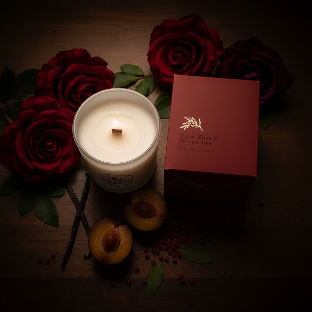 Dark Rose & Peppercorn | Gold Lid & Boutique Box 12oz Candle