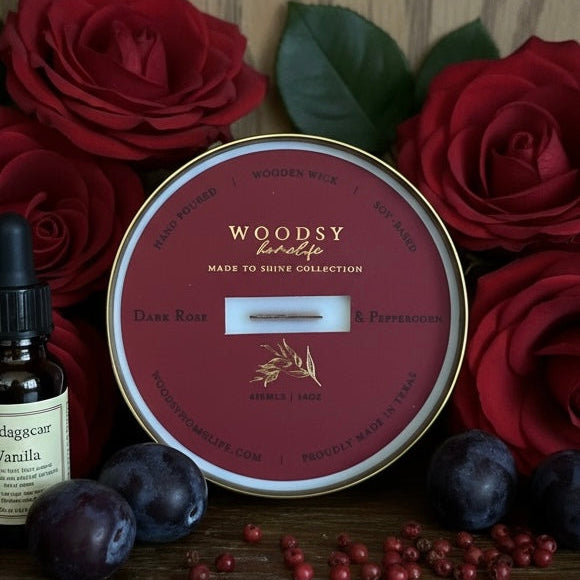 Dark Rose & Peppercorn  l  Solid Brass 14oz Soy Candle