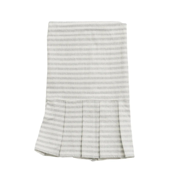 Striped Tea Towel with Ruffle, Grey