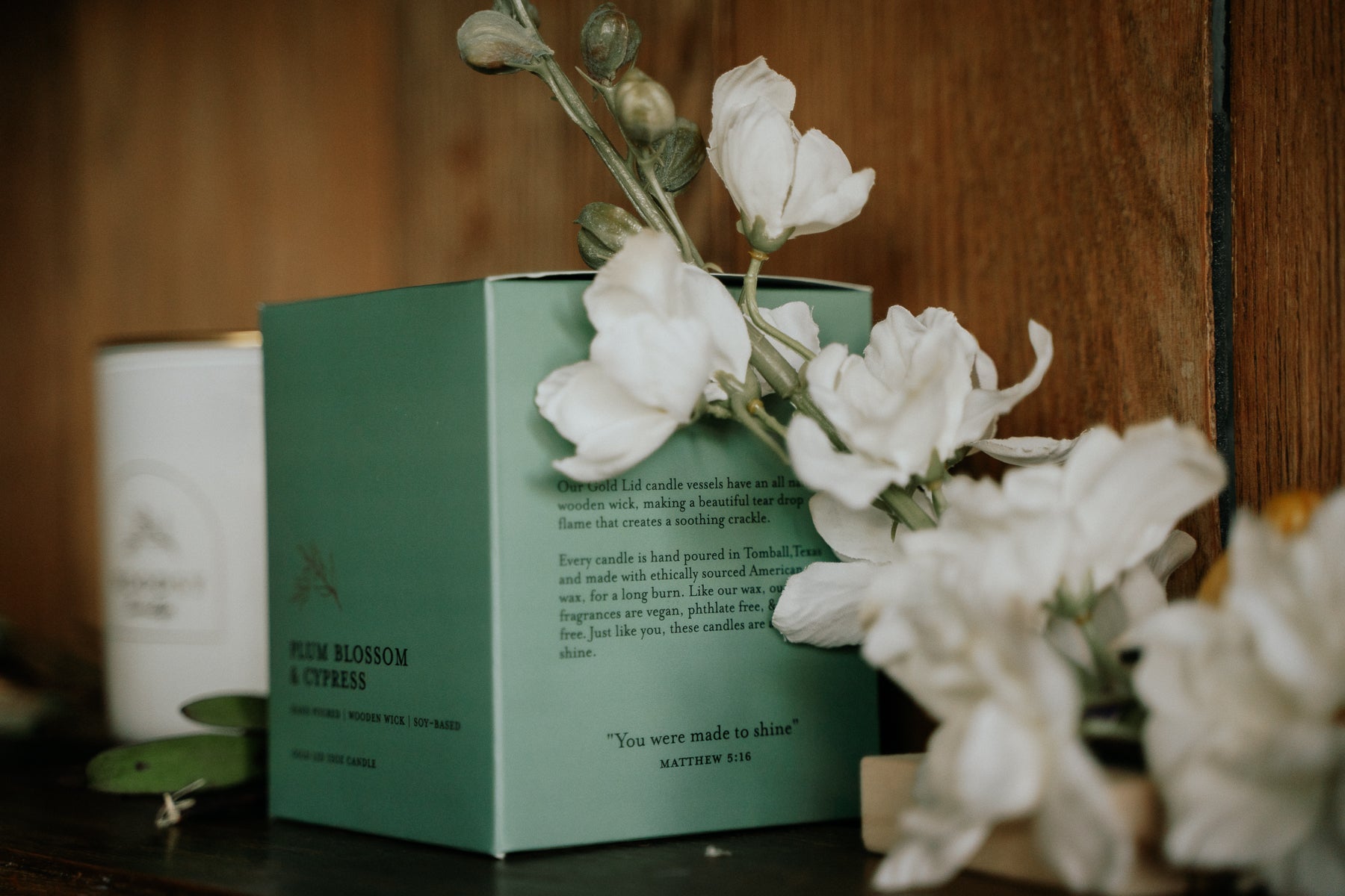 Plum Blossom & Cypress | Gold Lid & Boutique Box 12oz Candle