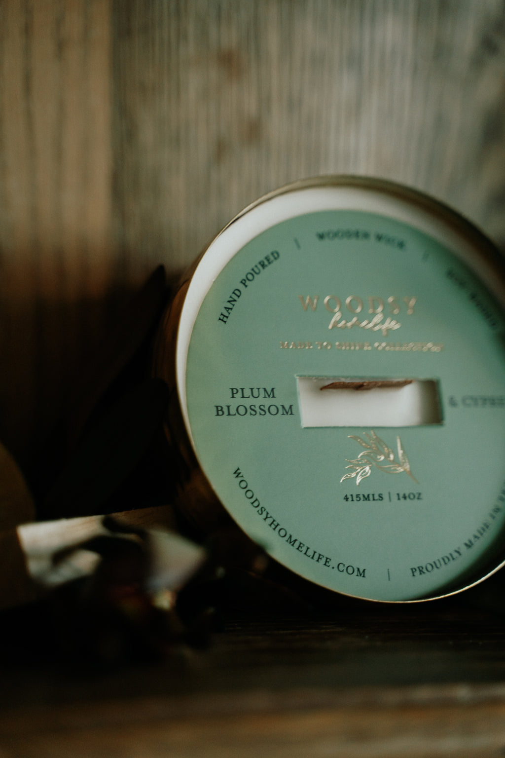 Plum Blossom & Cypress  l  Solid Brass 14oz Soy Candle