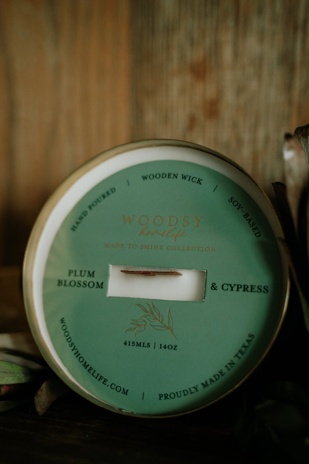 Plum Blossom & Cypress  l  Solid Brass 14oz Soy Candle