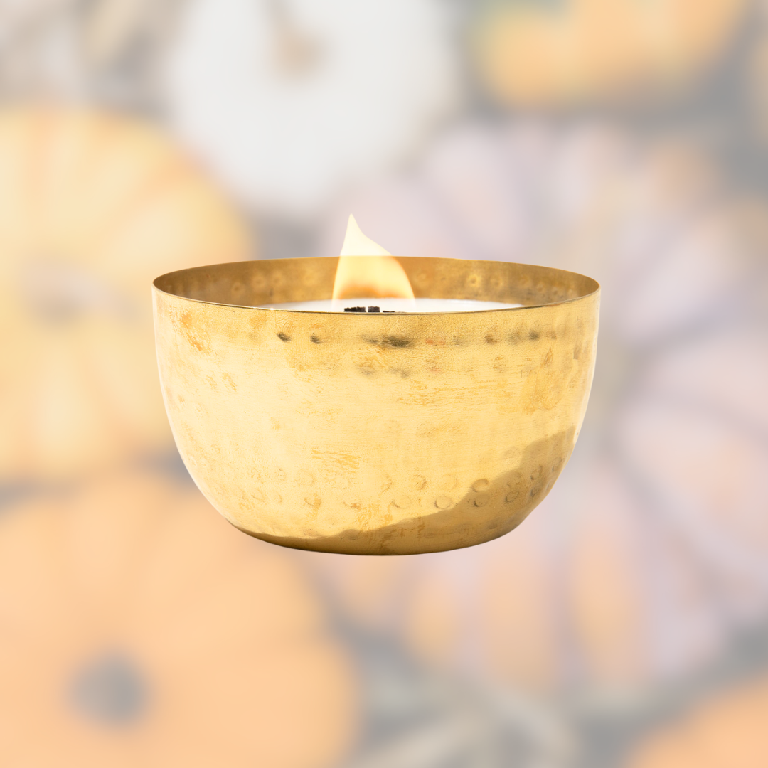 Pumpkin & Persimmon | Brass Brilliance Bowl |  14oz, Wooden Wick Soy Candle