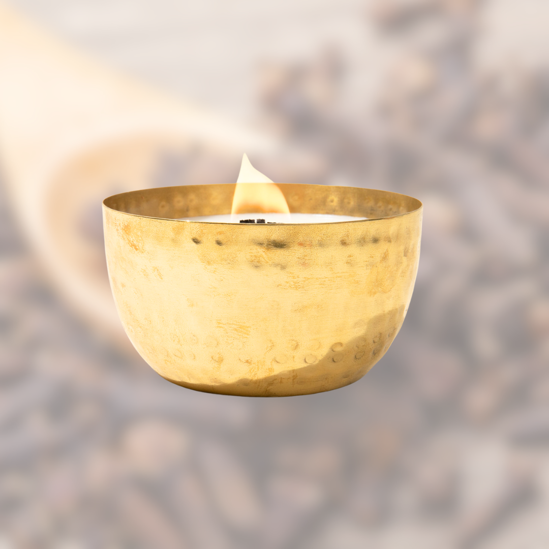 Sandalwood & Clove/Brass Brilliance Bowl/ 14oz/Wooden Wick/ Pure Soy Candle