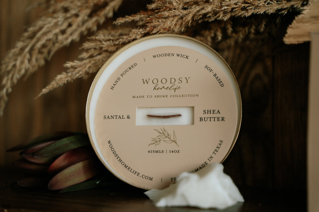 Santal & Shea Butter  l  Solid Brass 14oz Soy Candle