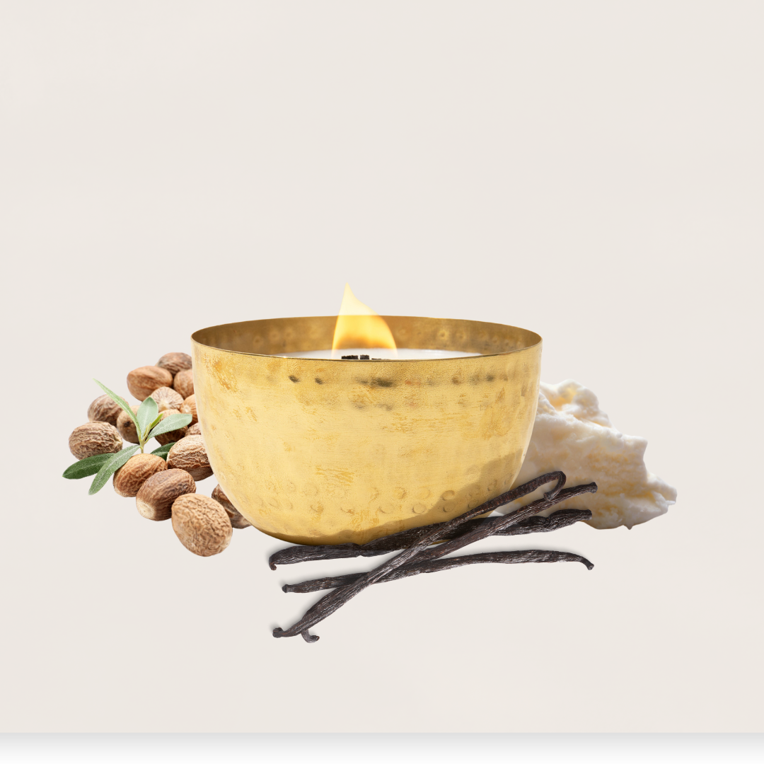 Santal & Shea Butter  l  Solid Brass 14oz Soy Candle