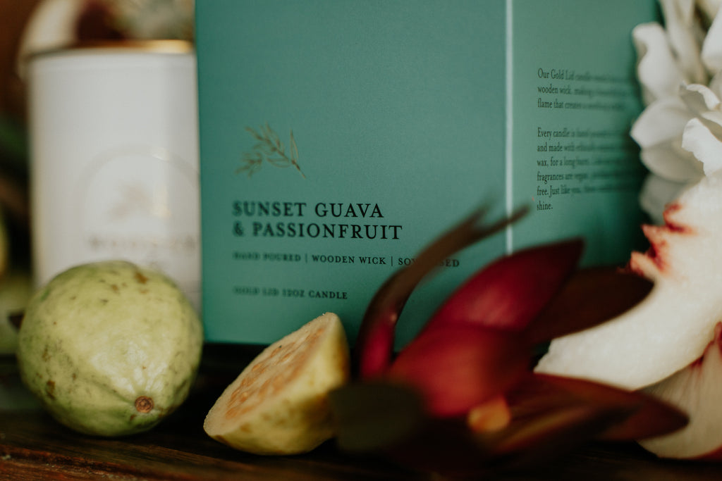 Sunset Guava & Passionfruit l Gold Lid Candle & Boutique Box