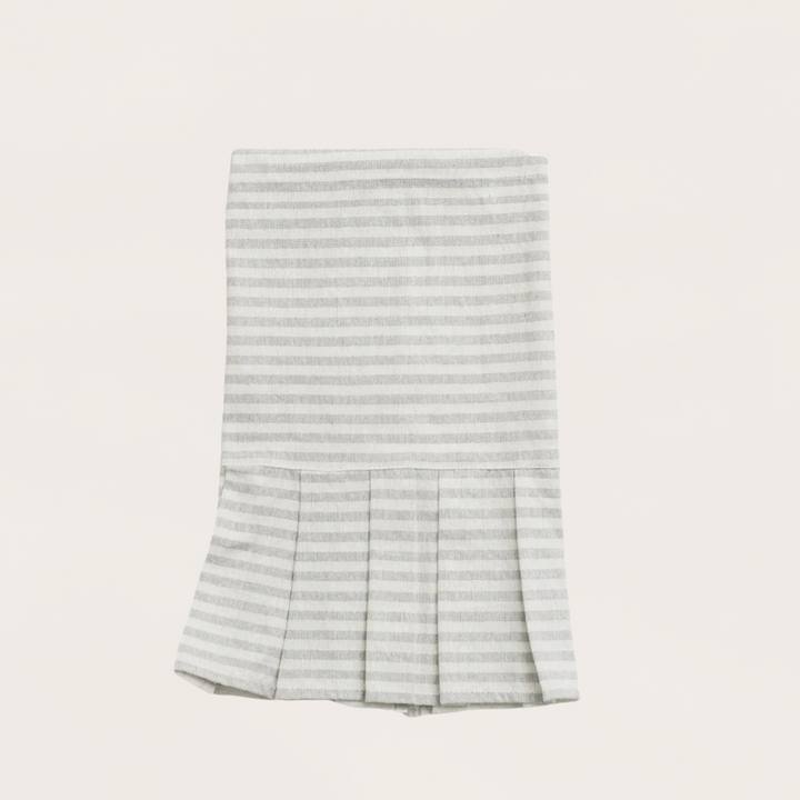 Striped Tea Towel with Ruffle, Grey