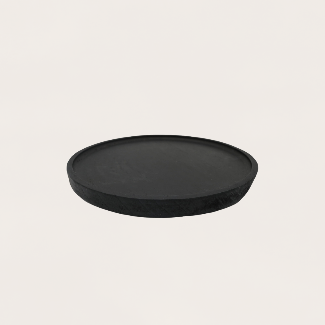 Handmade Large Black Round Wood Tray